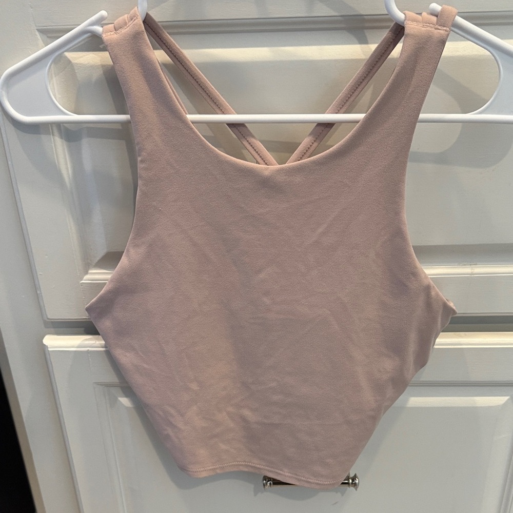 Athleta crop bra top, cross strappy back. Size S light pink